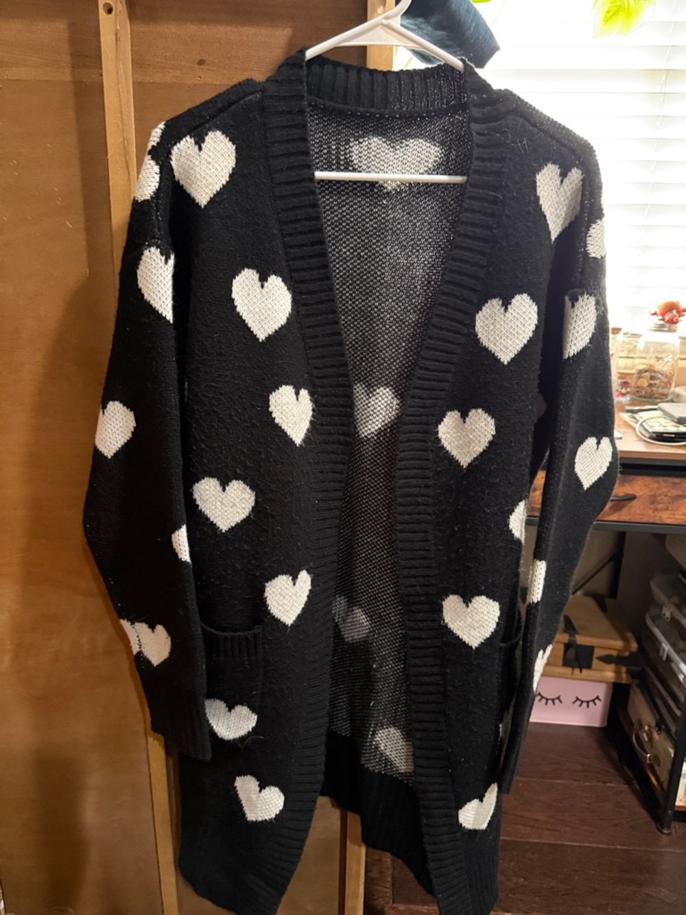 Black Heart-Print Open-Front Cardigan